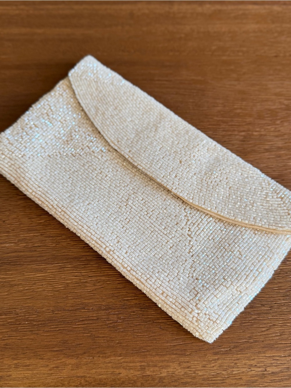 Vintage Richere by Walborg White Beaded Envelope Clutch Purse Made in Japan 1950